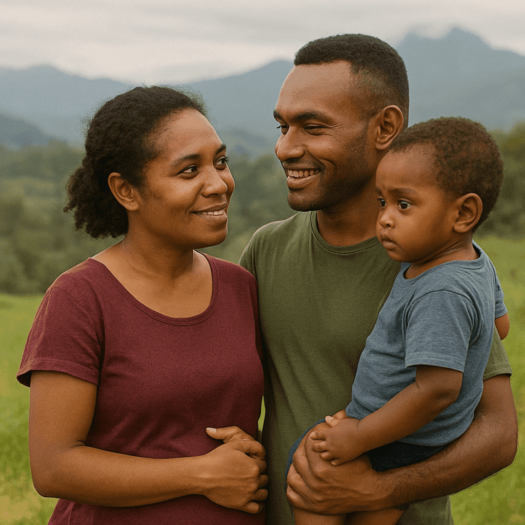 Family planning illustration showing a mother, father and baby